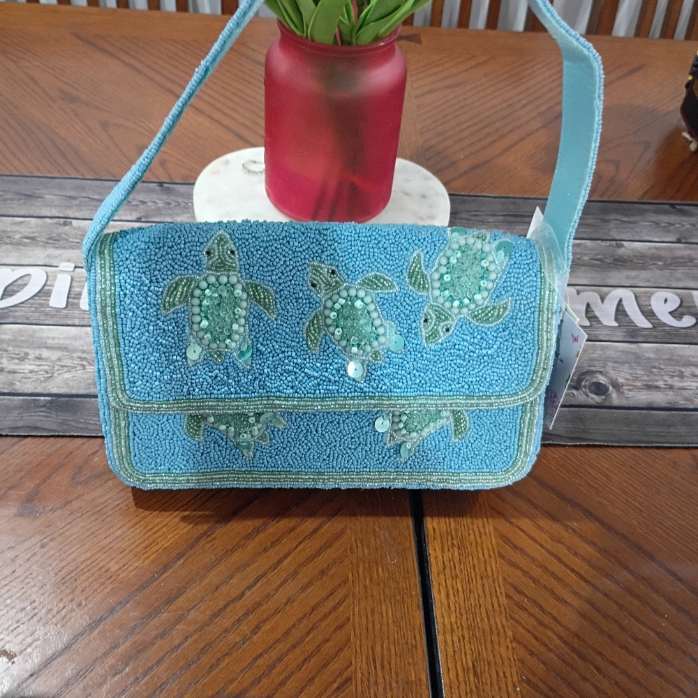 Beaded Sea Turtle Shoulder Bag